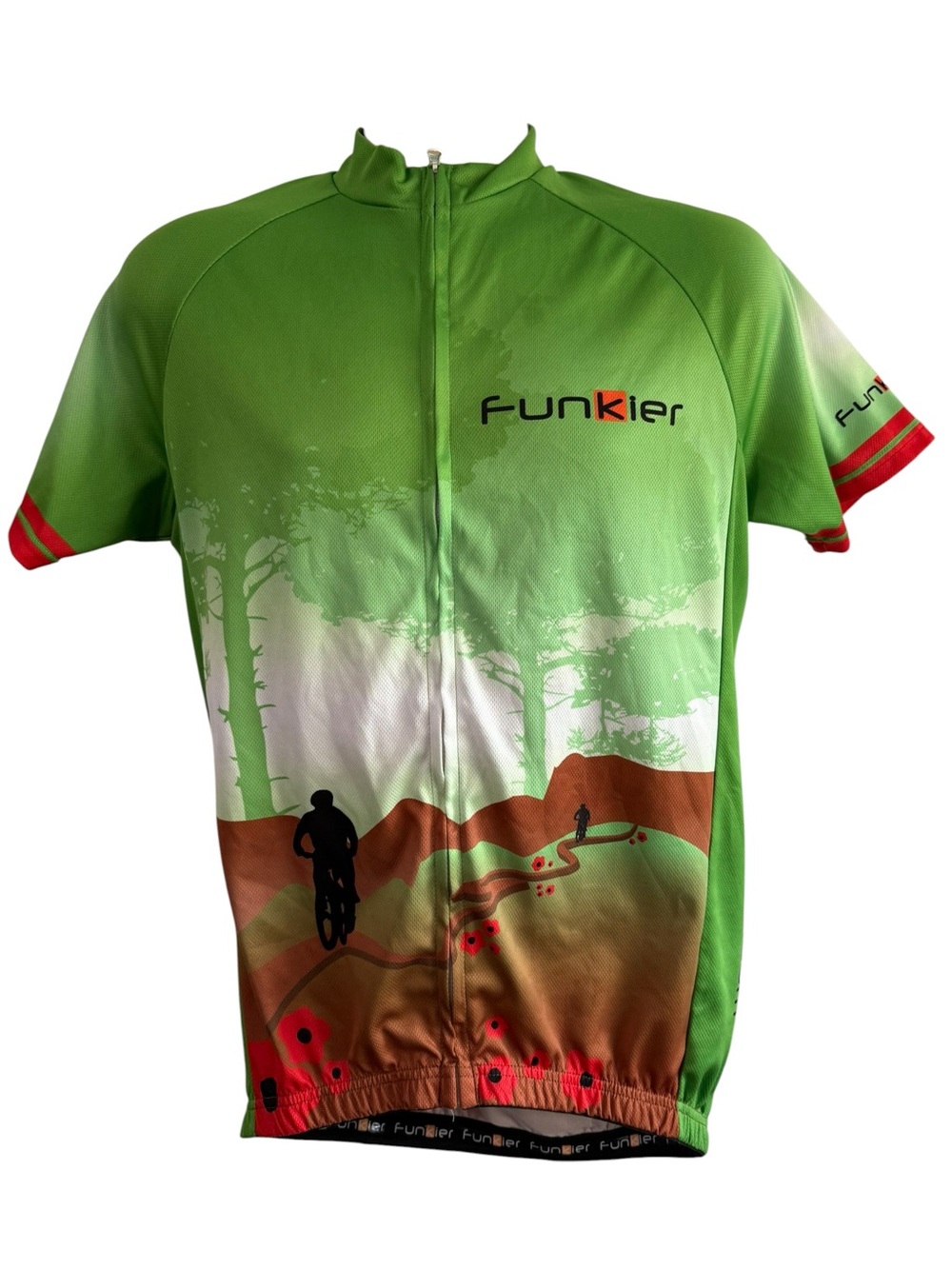 Funkier Mens Cycling Jersey XL Green Mountain Bike Graphic Short Sleeve Zip Top